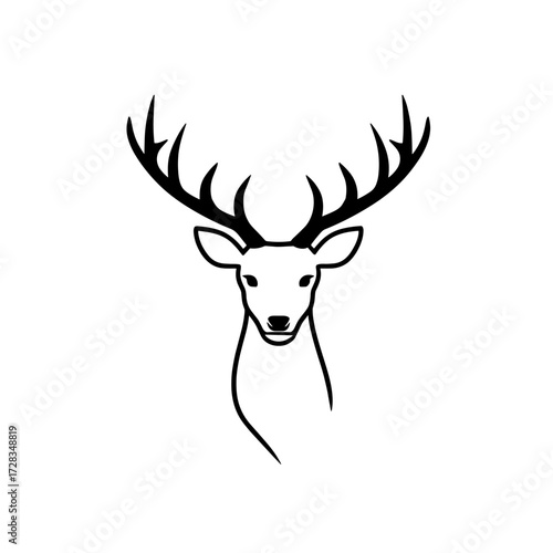 Fallow deer. Fallow deer simple black and white line art vector logo