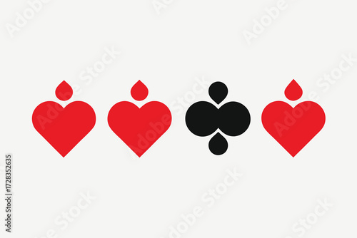 Three Hearts and a Club Playing Card Suits Minimalist Design