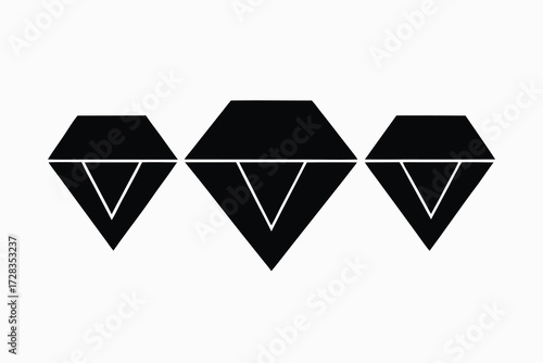 Three Diamond Shapes in Black Silhouette on White Background for Design Elements