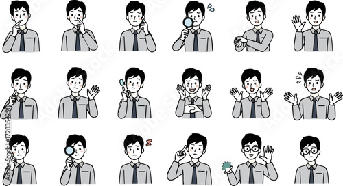 Cartoon Businessman in Various Poses and Expressions, Vector Illustration Set