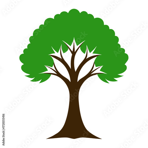 Stylized green tree with brown trunk and branches on white background
