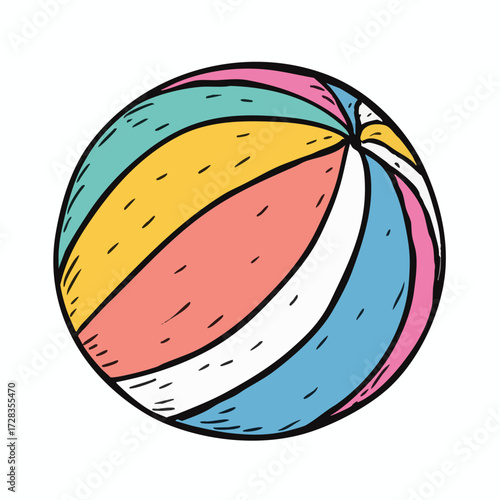 Handdrawn Colorful Striped Playful Beach Ball Illustration for Summer Fun