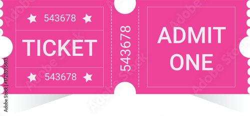 Vintage old pink color ticket icon. Retro style ticket design template. Colorful ticket for cinema, movie, circus, carnival, film, festival, etc. Vector illustration isolated on white background
