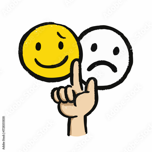 Cartoon Style Illustration Hand Holding Mask Showing Different Emotion Concept