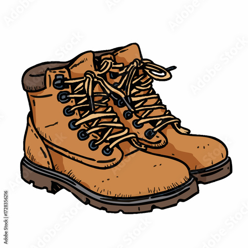 Handdrawn Detailed Brown Leather Work Boots Footwear Fashion Element