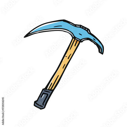 Handdrawn Sketch Pickaxe Mining Tool Equipment Icon with Wooden Handle