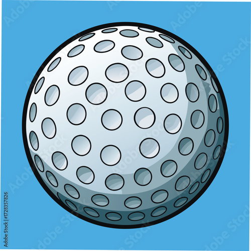 Golf Ball with Dimples and Shadow on Blue Background sport game