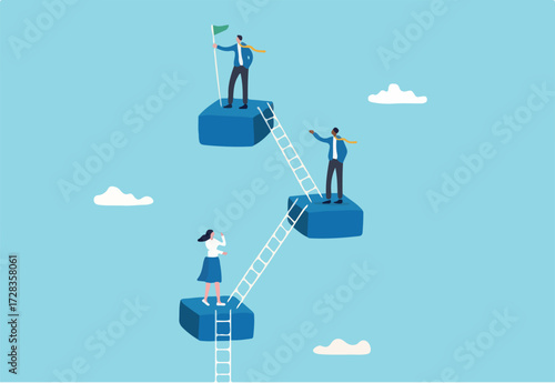 Career level, job position or company hierarchy, challenge to improve or career development, step to achieve goal or growth, ladder of success concept, people employee climb ladder to next level