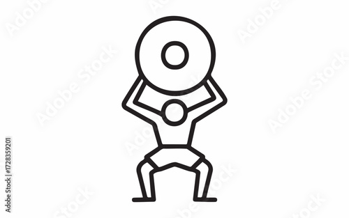 Line art of a person lifting a weight overhead isolated on white background