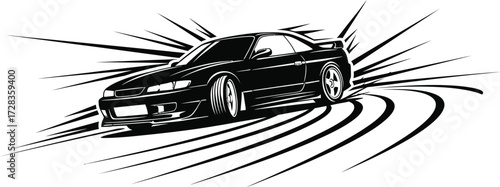 Sport car drifting with speed isolated on white background, showcasing performance and dynamic handling on the road