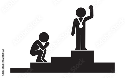 Winner on podium with supplicant isolated on white background