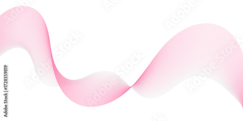 A smooth pink wave of abstract flowing lines moves gracefully across a white background, creating a futuristic and elegant design. Perfect for themes of technology, creativity, and modern aesthetics.