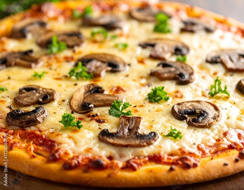 Close-up of a mushroom pizza