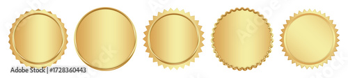Gold Badge Seal Collection Set with Different Shapes and Glossy Effect.