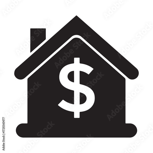 Stylized silhouette of a house with a prominent dollar sign inside symbolizing real estate investment and home ownership costs