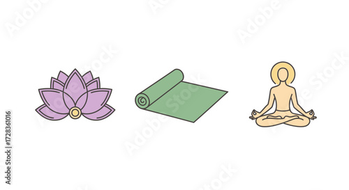 Yoga Vector Illustration with Lotus Flower Mat and Meditating Person Modern Minimalist Design