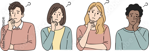 Four Diverse People Posing with Question Marks, Thinking and Pondering.