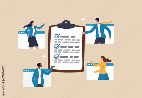 Meeting agenda, strategy planning communication, checklist or todo list for teamwork, brainstorm or work discussion, task or meeting reminder clipboard, business people meeting with agenda checklist. 