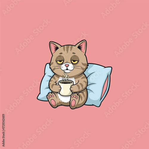 Sleepy Cat Drinking Hot Cocoa