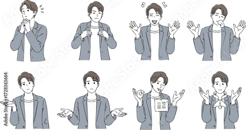 Man in Various Poses Expressing Different Emotions and Feelings