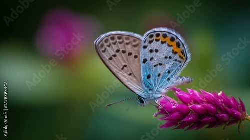 Wallpaper Mural Butterfly rests on bright pink flower, green background Torontodigital.ca