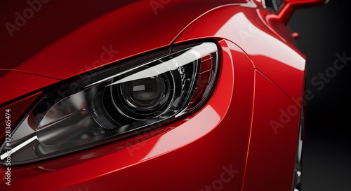 Red car headlight close up