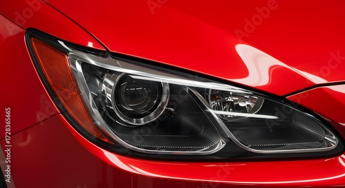 Red car headlight closeup
