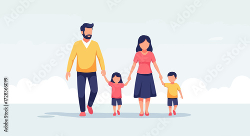 Family Vector Illustration with Father Mother Daughter and Son in Modern Flat Design