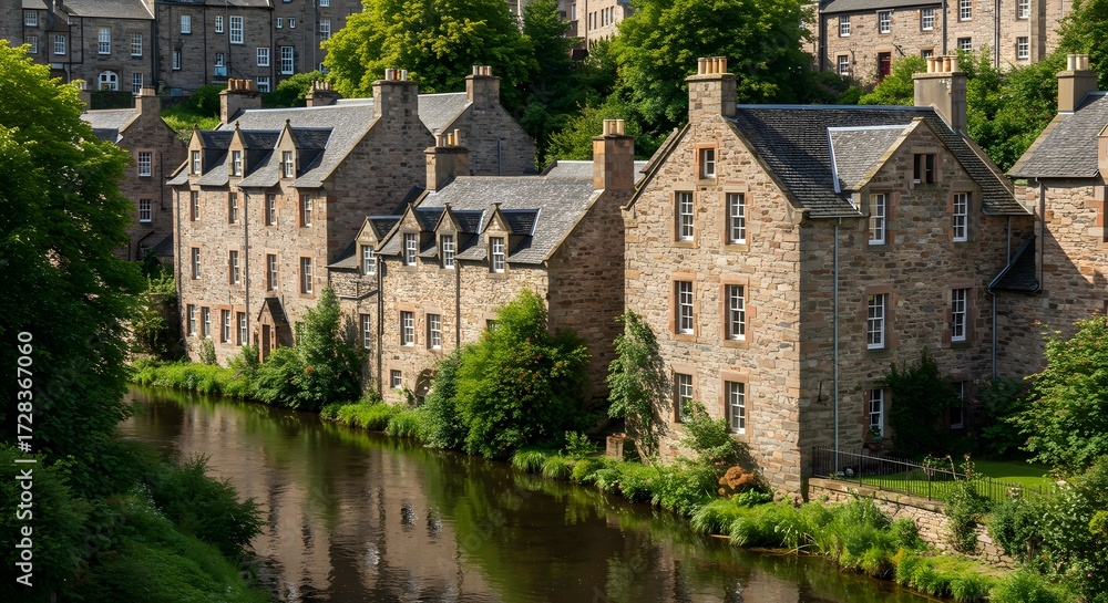 Fototapeta premium Stone buildings along river