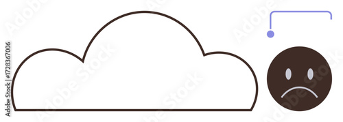 Cloud figure accompanied by a frowning face and droplet accent. Ideal for stress, mental health, sadness, emotional awareness, solitude, mindfulness, therapy topics. Simple flat metaphor