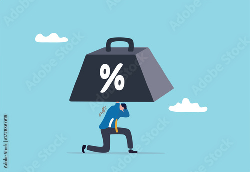 Go to Page
|123Next
Go to Page |Prev1...456...18Next Debt burden risk from high interest rate, FED or federal reserved rate hike cause heavy loan or mortgage payment, economic recession concept, busin