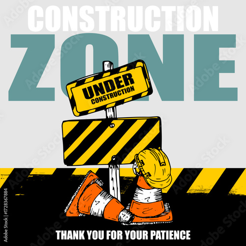 Construction Zone, poster and banner vector