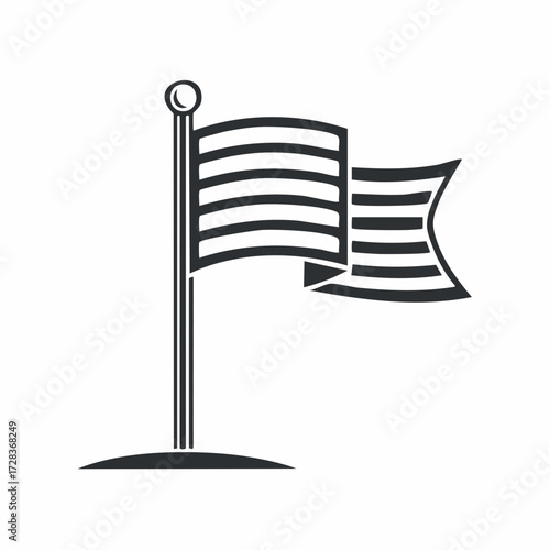 American flag waving on a flagpole, clean vector graphic illustration of patriotism and national pride