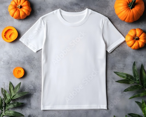 White T-Shirt Mockup Autumn Design Fall Fashion Apparel Template