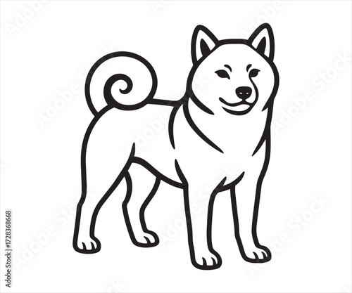 Shiba Inu Dog Outline Vector | Japanese Puppy Cartoon Illustration