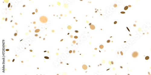 Christmas's day with falling shiny golden confetti, round glitter flying isolated on transparent
