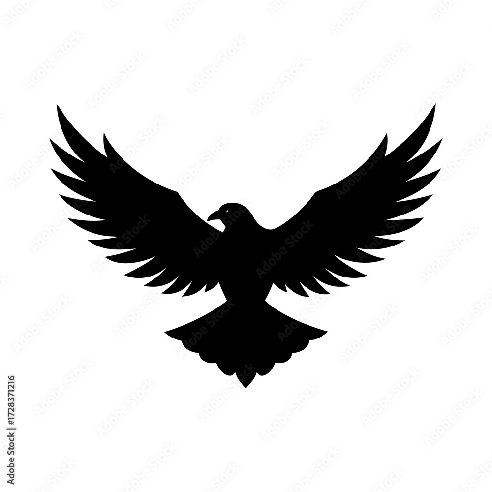 Obraz premium Flying eagle with wings spread black silhouette