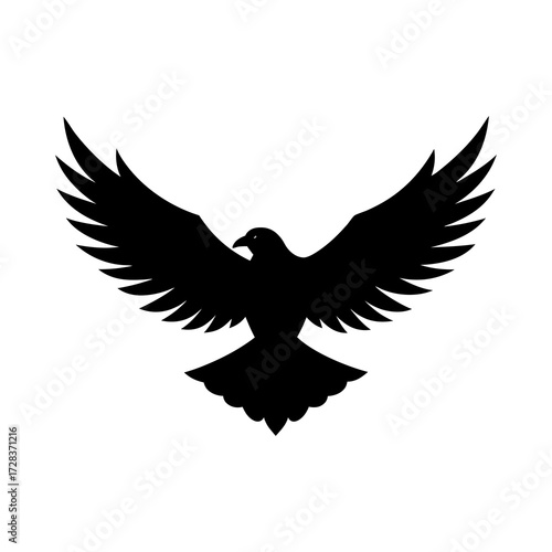 Flying eagle with wings spread black silhouette