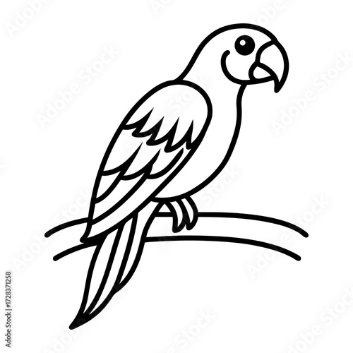 Parrot on branch, tropical line art