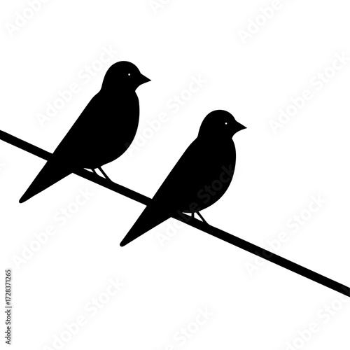 Birds sitting on wire, minimal silhouette