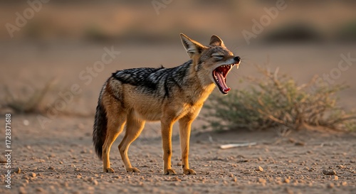 African wild dog yawning