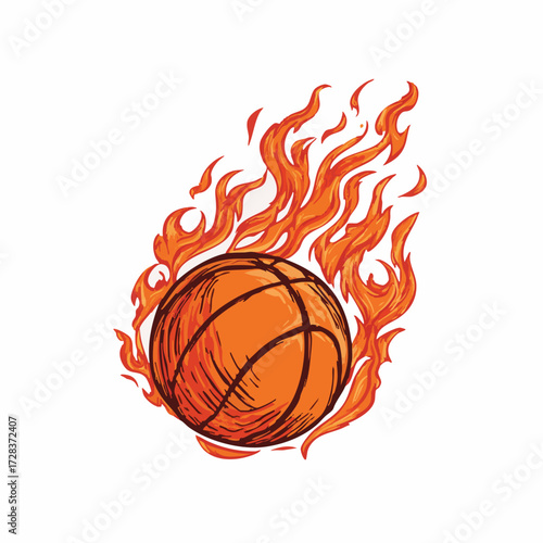 Cartoon Style Burning Basketball Ball Sport Design Illustration Graphic