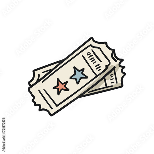 Handdrawn Textured Vintage Admission Ticket Stub With Star Icon Illustration