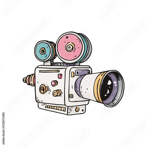 Handdrawn Vintage Film Camera Artistic Detailed Illustration Media Equipment