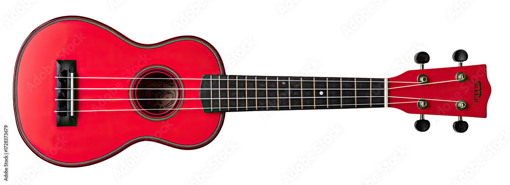 Obraz premium Bright red ukulele against a black background