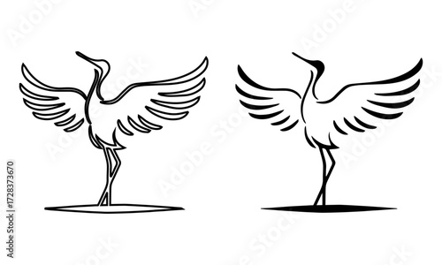 Crane Bird Icon — Elegant Wildlife, Nature, Animal Silhouette Symbol for Branding and Decoration