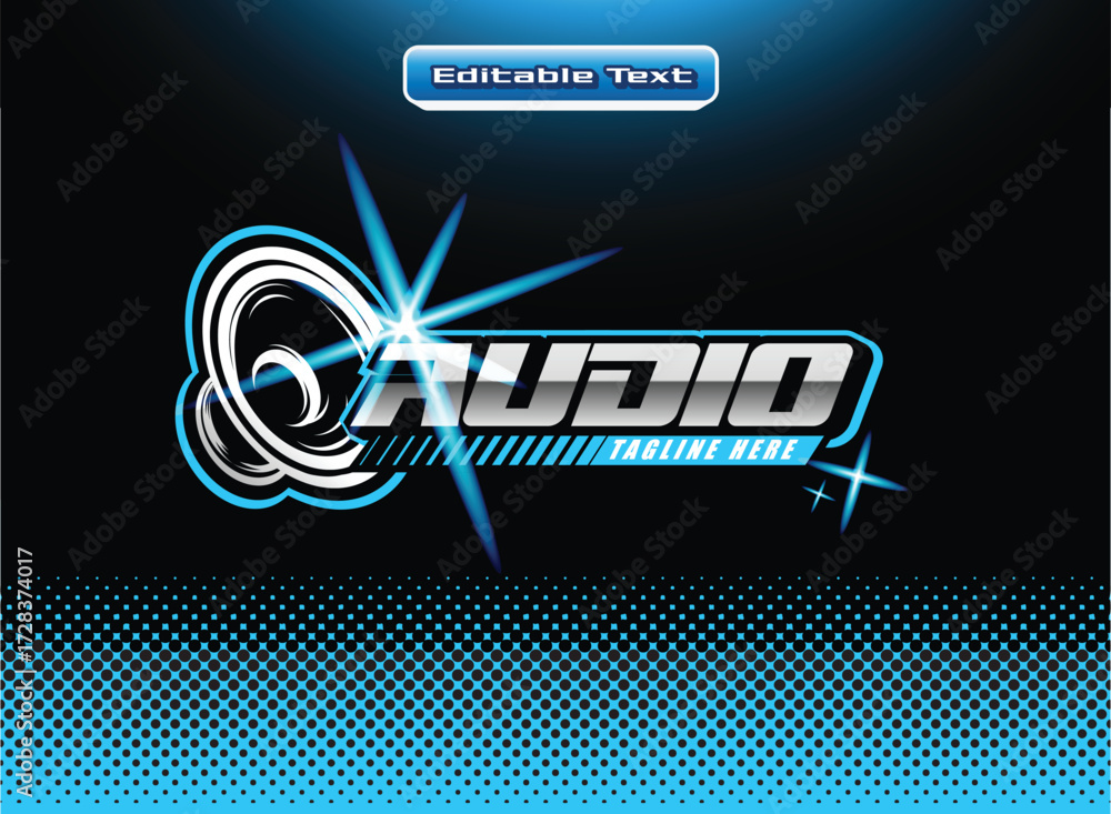 Obraz premium Dynamic audio logo template with editable text, perfect for sound design companies and music production studios seeking a vibrant brand identity now