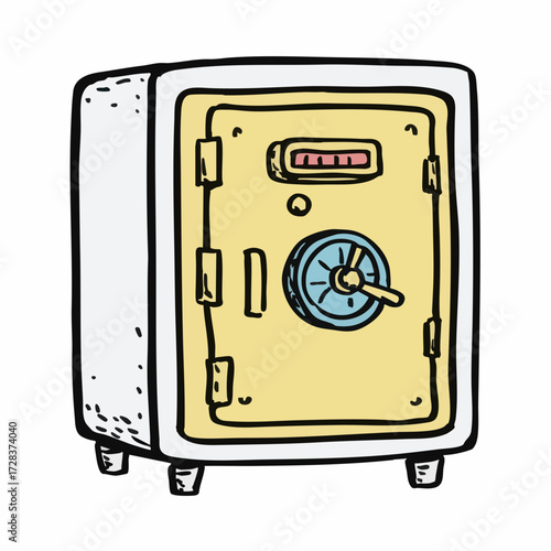 Cartoon Style Detailed Safe Box For Keeping Value Belongings Illustration