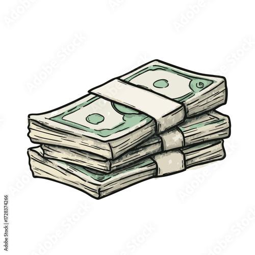 Detailed Sketch Bundle of Dollar Banknotes Stacked Financial Currency