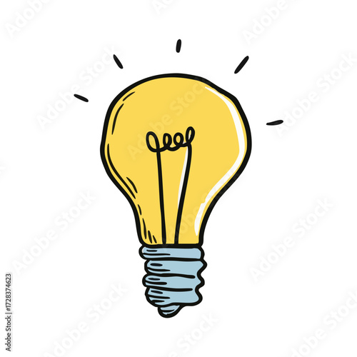 Hand Drawn Cute Light Bulb Energy Saving Concept Illustration